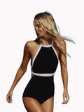 Maiô Agatha Negra: design moderno e sofisticado em preto e branco. Perfeito para mulheres que buscam elegância e conforto. Conheça na Alô Sol.