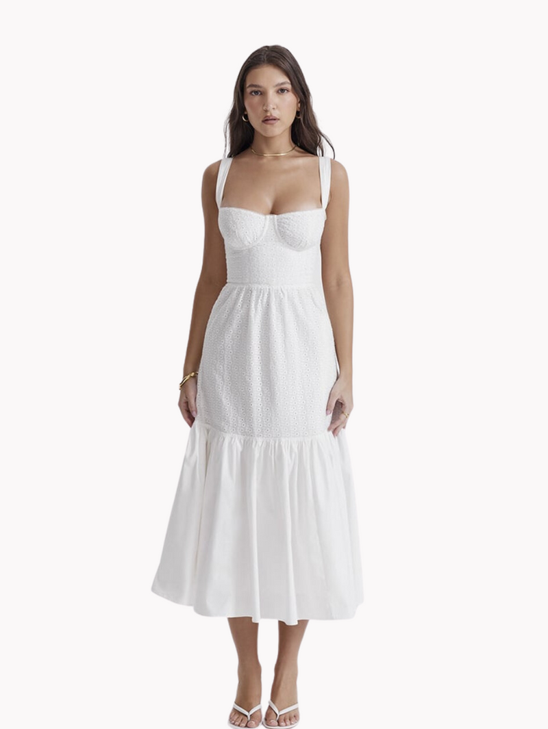 Sinta a leveza do Vestido Alô Lua, feito de algodão e linho, com alças nas costas e saia midi. Elegância e conforto em perfeita harmonia. Descubra na Alô Sol!