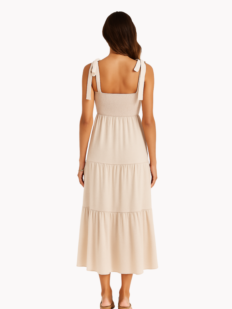 Sinta a força do Vestido Silêncio da Lua: leve, respirável e com forro 100% algodão macio. Vista seu equilíbrio com elegância. Descubra na Alô Sol!